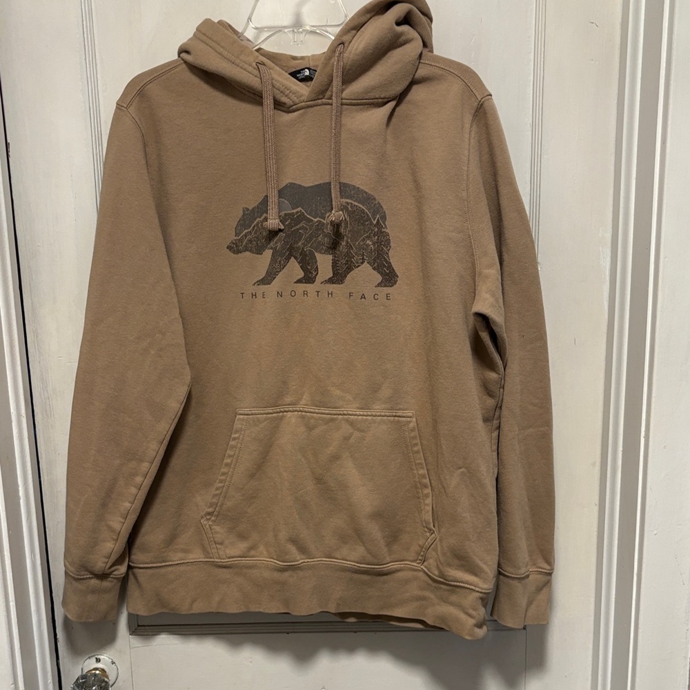 The North Face Tan Brown Hoodie with Bear Graphic Large